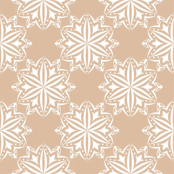 Bej renkli arka plan üzerinde beyaz çiçek süsleme. Tekstil ve duvar kağıtları için seamless modeli