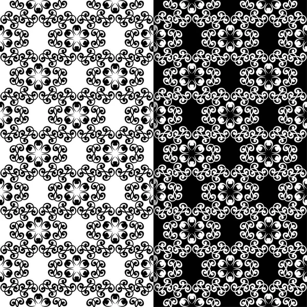 Siyah ve beyaz çiçek arka planlar. Tekstil ve duvar kağıtları için dikişsiz desen seti