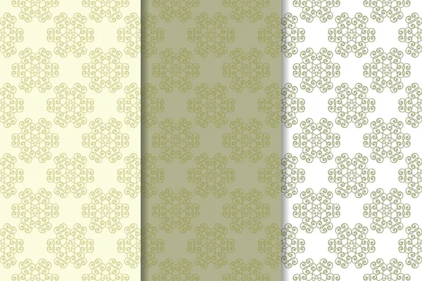 Zeytin yeşili çiçek arka planlar. Tekstil ve duvar kağıtları için dikişsiz desen seti