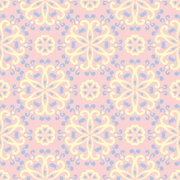 Çiçek soluk pembe seamless modeli mavi ve bej tasarımları ile. Arka plan duvar kağıtları, Tekstil ve kumaş için