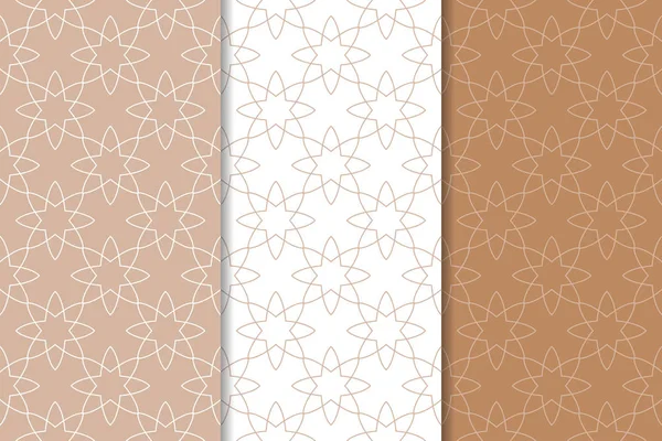 Kahverengi ve beyaz geometrik süsler. Web, Tekstil ve duvar kağıtları için dikişsiz desen seti