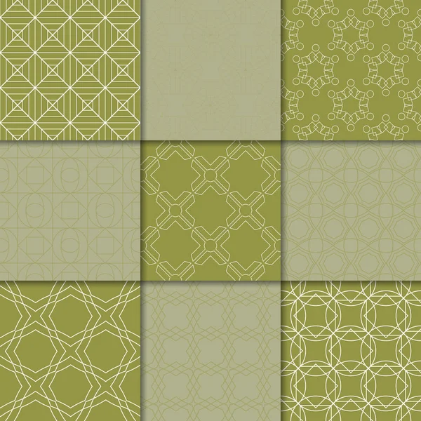 Zeytin yeşili geometrik süsler. Web, Tekstil ve duvar kağıtları için dikişsiz desen koleksiyonu