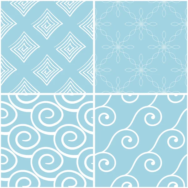 Geometrik desenler. Mavi ve beyaz sorunsuz arka planlar kümesi. Vektör çizim