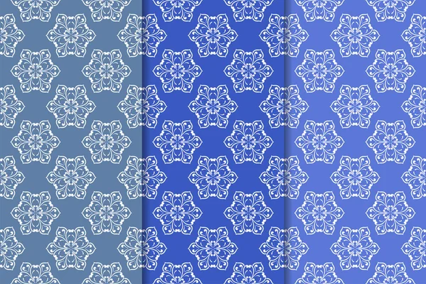 Mavi çiçekli süsler. Duvar kağıtları ve kumaşlar için dikey Dikişsiz desen seti
