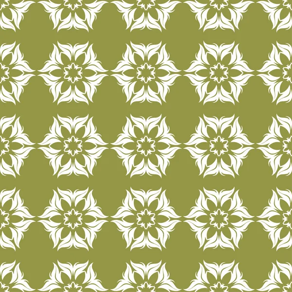 Zeytin yeşil zemin üzerine beyaz çiçek süsleme. Tekstil ve duvar kağıtları için seamless modeli