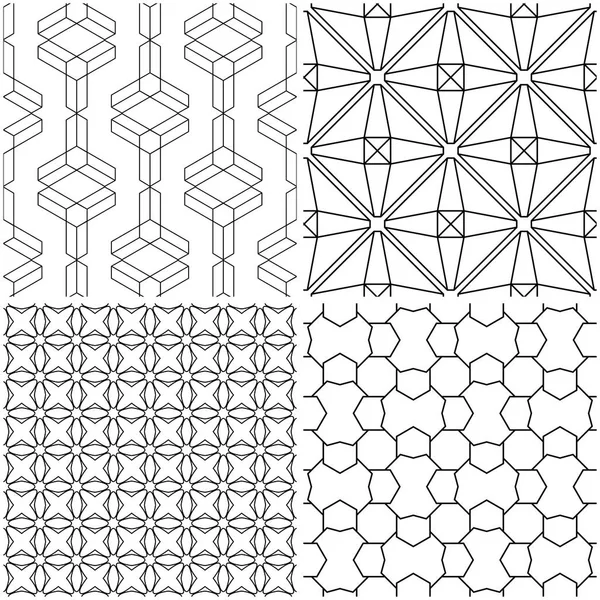 Geometrik desenler. Siyah beyaz tek renkli kesintisiz arka planlar kümesi. Vektör çizim