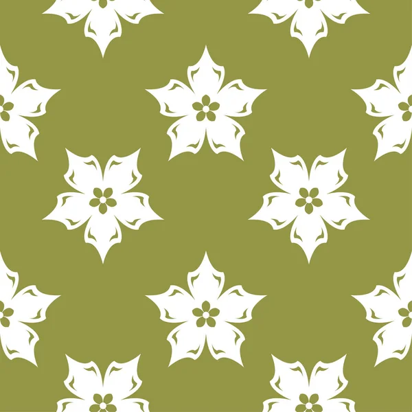 Beyaz çiçek zeytin yeşil zemin üzerine. Tekstil ve duvar kağıtları için seamless modeli