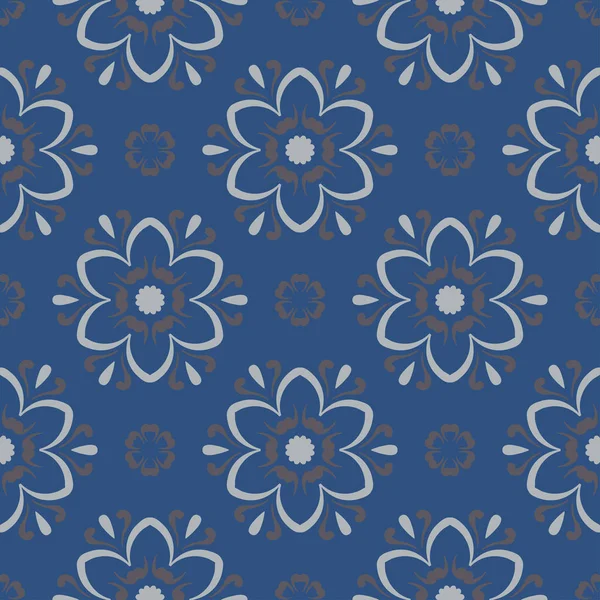 Sorunsuz arka plan. Mavi ve gri çiçek desenli duvar kağıdı, Tekstil ve kumaş için