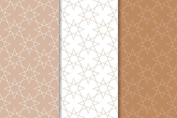Kahverengi ve beyaz geometrik süsler. Web, Tekstil ve duvar kağıtları için dikişsiz desen seti