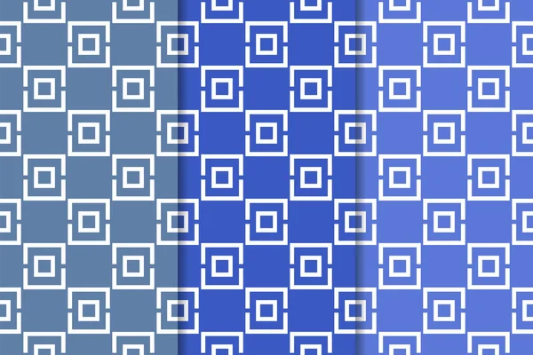 ブルーの幾何学的な装飾品 Web テキスタイルや壁紙のため垂直のシームレス パターンのセット — ストックベクタ