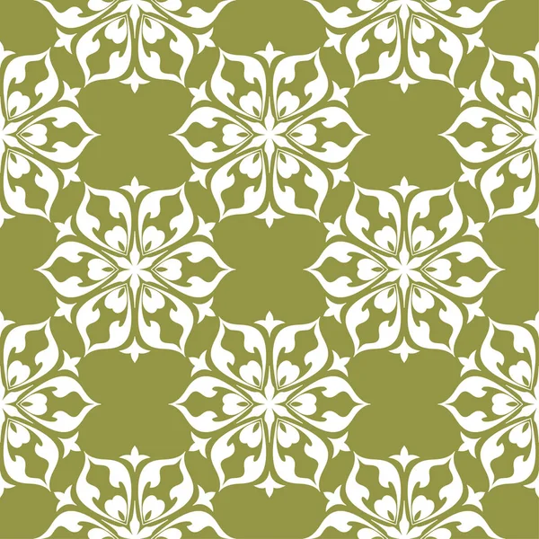 Zeytin yeşil zemin üzerine beyaz çiçek süsleme. Tekstil ve duvar kağıtları için seamless modeli