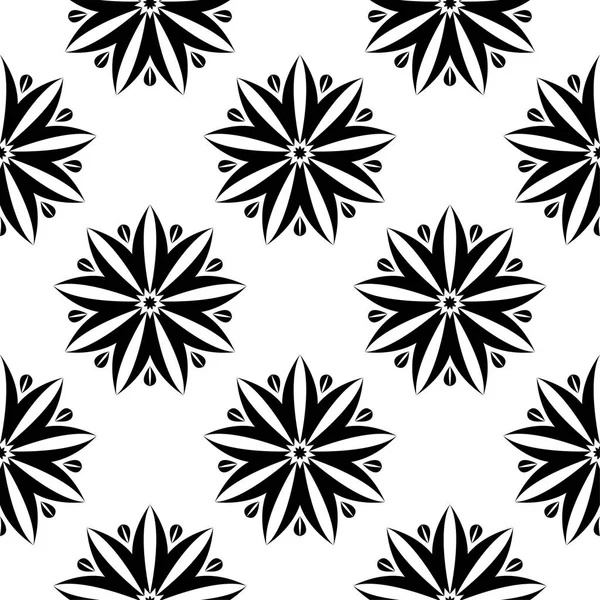 Ornamento Floral Preto Sobre Fundo Branco Padrão Sem Costura Para — Vetor de Stock