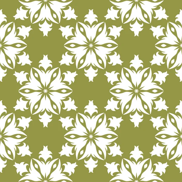 Zeytin yeşil zemin üzerine beyaz çiçek tasarım. Tekstil ve duvar kağıtları için seamless modeli