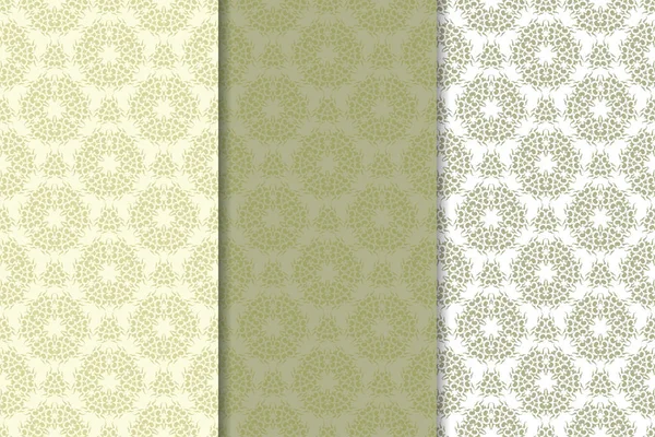 Zeytin yeşili ve beyaz çiçek arka planlar. Tekstil ve duvar kağıtları için dikişsiz desen seti