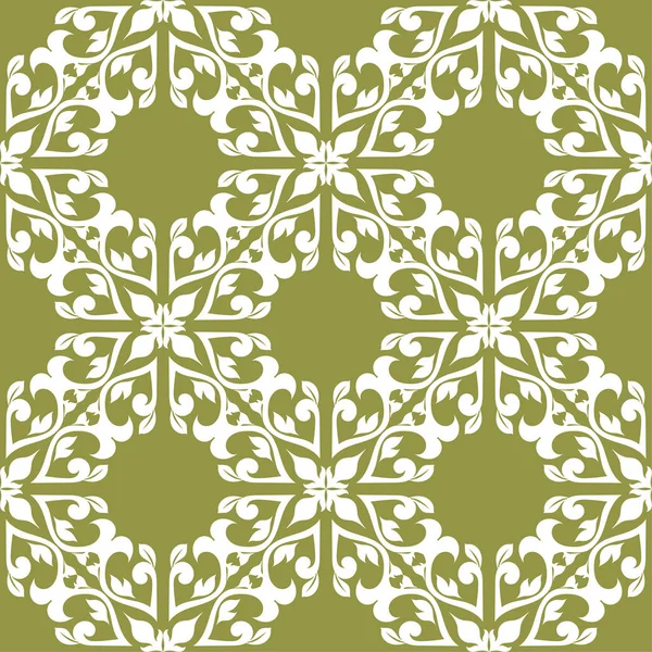 Ornement Floral Blanc Sur Fond Vert Olive Modèle Sans Couture — Image vectorielle