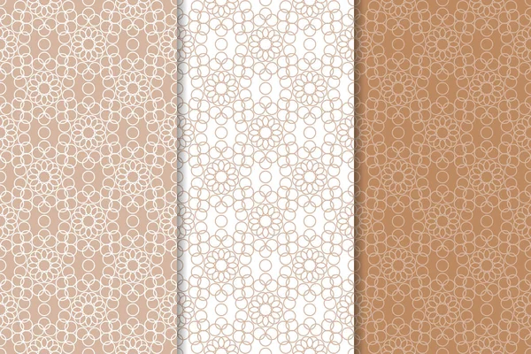 Kahverengi ve beyaz geometrik süsler. Web, Tekstil ve duvar kağıtları için dikişsiz desen seti