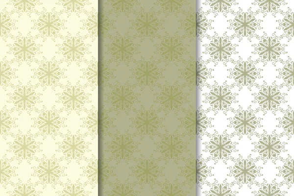 Zeytin yeşili ve beyaz çiçek arka planlar. Tekstil ve duvar kağıtları için dikişsiz desen seti