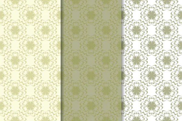Zeytin yeşili çiçek desenleri. Tekstil ve duvar kağıtları için dikişsiz desen seti