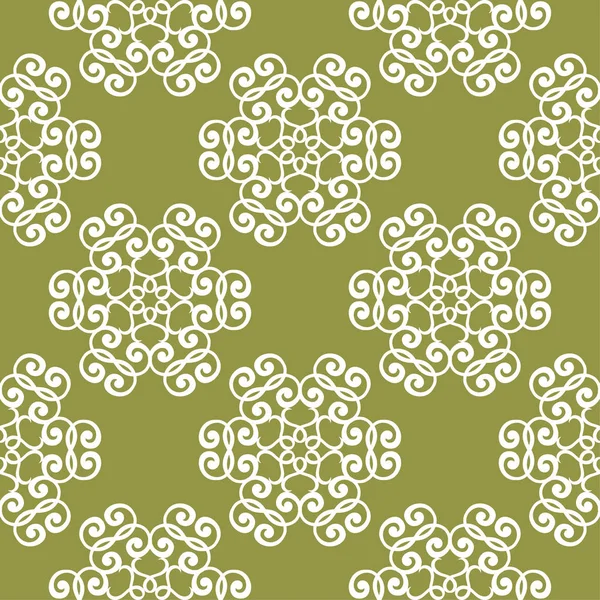 Zeytin yeşil zemin üzerine beyaz çiçek süsleme. Tekstil ve duvar kağıtları için seamless modeli