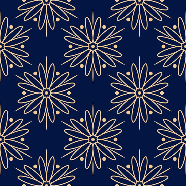 Koyu mavi zemin üzerine altın çiçek süsleme. Tekstil ve duvar kağıtları için seamless modeli