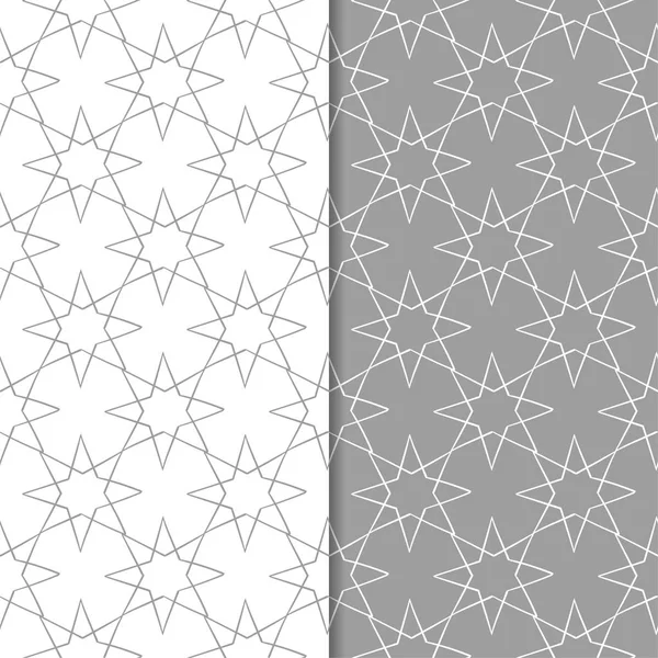 Gri ve beyaz geometrik süsler. Web, Tekstil ve duvar kağıtları için dikişsiz desen seti
