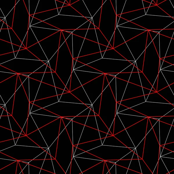 Veelhoekige Geometrische Naadloze Patroon Rode Witte Elementen Zwarte Achtergrond Voor — Stockvector