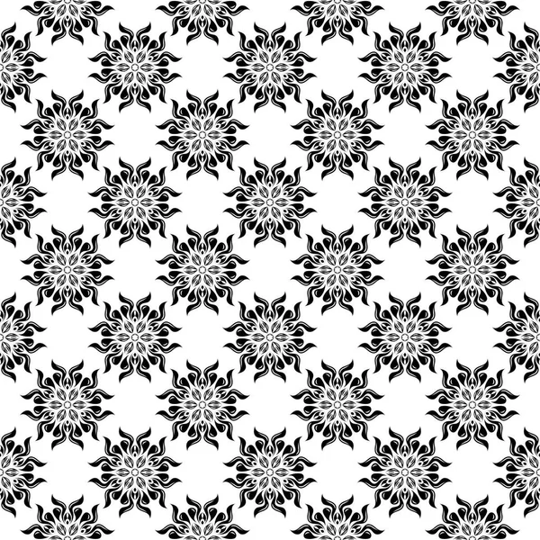 黑色花卉装饰白色无缝背景 纺织品和墙纸无缝图案 — 图库矢量图片