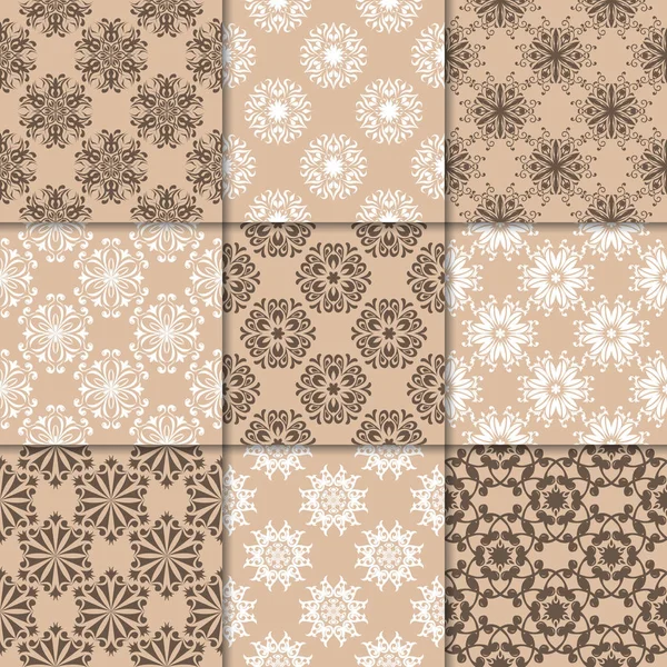 Kahverengi Bej çiçekli süsler. Kağıt için dikişsiz desen koleksiyonu Tekstil