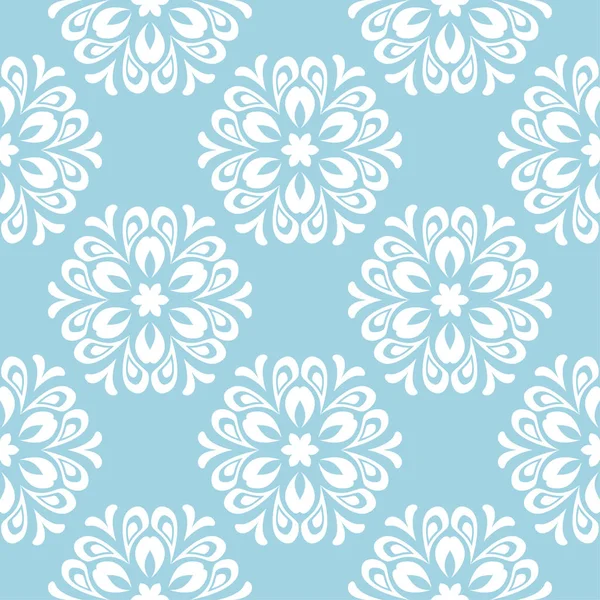 Mavi zemin üzerine beyaz çiçek süsleme. Tekstil ve duvar kağıtları için seamless modeli