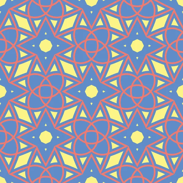 Geometrik seamless modeli. Mavi arka plan duvar kağıtları, Tekstil ve kumaş için kırmızı ve sarı tasarımı ile