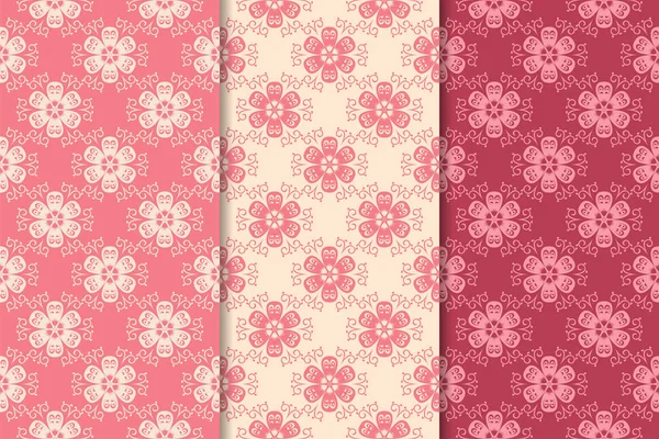 Kırmızı çiçekli süsler kümesi. Kiraz pembe dikey Dikişsiz desen. Duvar kağıdı arka plan