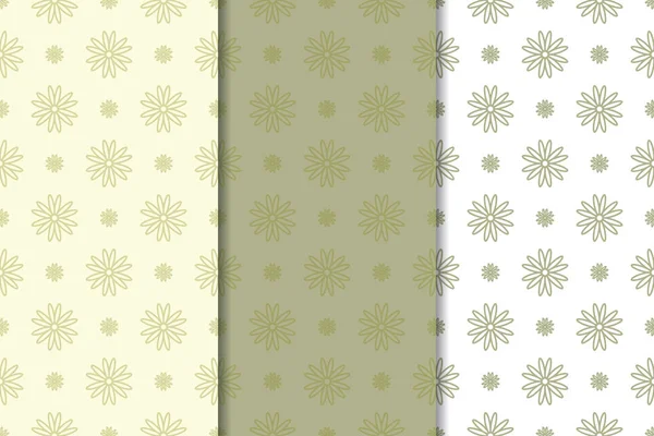 Olivgrüne Florale Hintergründe Nahtlose Muster Für Textilien Und Tapeten — Stockvektor