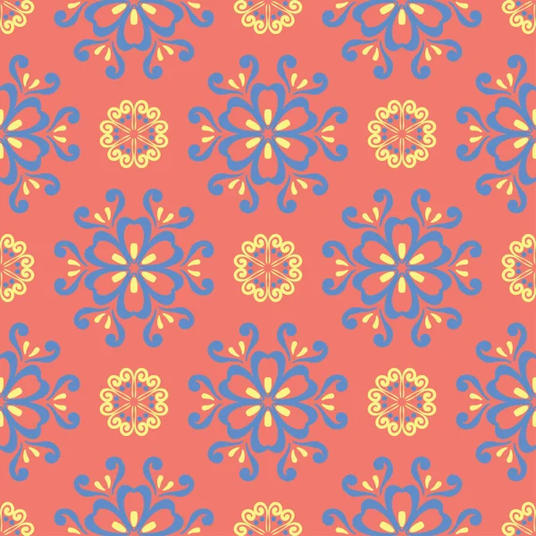 Çiçek kırmızı seamless modeli. Arka plan duvar kağıtları, Tekstil ve kumaş için sarı ve mavi çiçek öğeleri ile parlak renkli