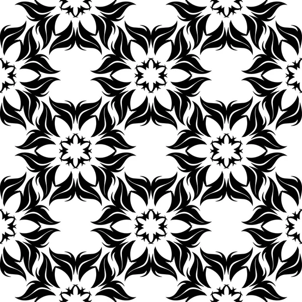 Beyaz arka planda siyah çiçek süsleme. Tekstil ve duvar kağıtları için seamless modeli
