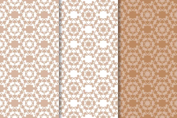Kahverengi çiçek arka planlar. Tekstil ve duvar kağıtları için dikişsiz desen seti