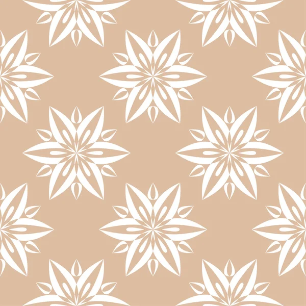 Bej renkli arka plan üzerinde beyaz çiçek süsleme. Tekstil ve duvar kağıtları için seamless modeli