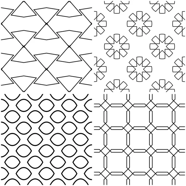 Geometrik desenler. Siyah beyaz tek renkli kesintisiz arka planlar kümesi. Vektör çizim