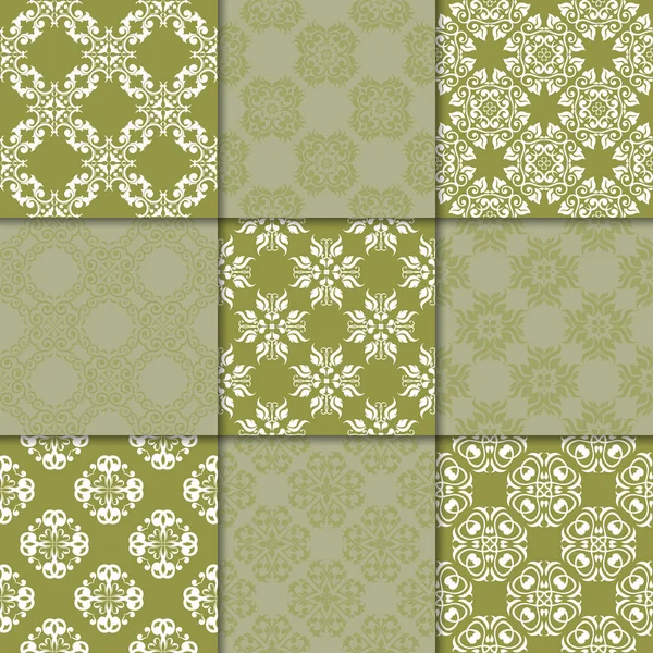 Zeytin Yeşil çiçekli süsler. Kağıt için dikişsiz desen koleksiyonu Tekstil