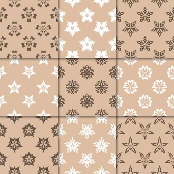 Kahverengi Bej çiçekli süsler. Kağıt için dikişsiz desen koleksiyonu Tekstil