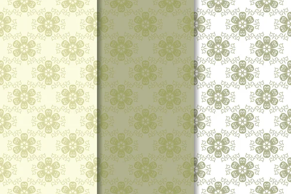 Zeytin yeşili çiçek arka planlar. Tekstil ve duvar kağıtları için dikişsiz desen seti