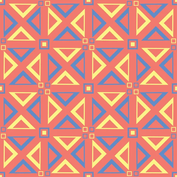 Geometrik seamless modeli. Parlak kırmızı bir arka plan duvar kağıtları, Tekstil ve kumaş için mavi ve sarı tasarımı ile