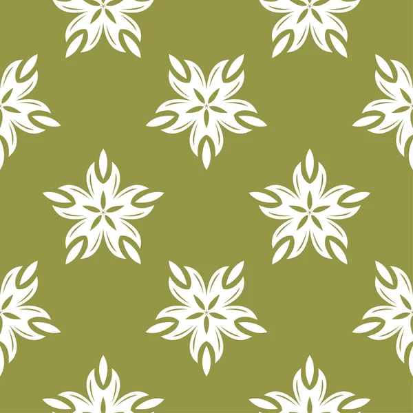 Zeytin yeşil zemin üzerine beyaz çiçek süsleme. Tekstil ve duvar kağıtları için seamless modeli