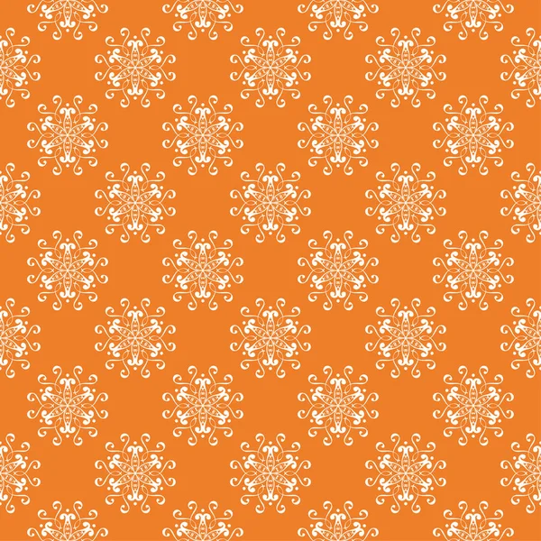 Turuncu zemin üzerine beyaz çiçek süsleme. Tekstil ve duvar kağıtları için seamless modeli