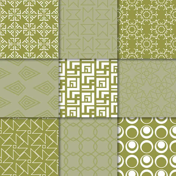 Zeytin yeşili geometrik süsler. Web, Tekstil ve duvar kağıtları için dikişsiz desen koleksiyonu