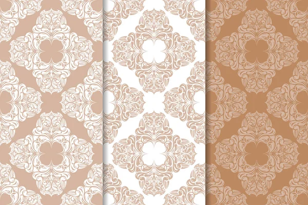 Kahverengi ve bej çiçek arka planlar kümesi. Tekstil ve duvar kağıtları için dikişsiz desen seti