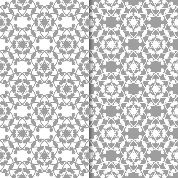 Beyaz ve gri çiçek arka planlar. Tekstil ve duvar kağıtları için dikişsiz desen seti