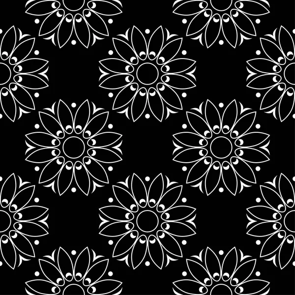 Siyah arka plan üzerine beyaz çiçek tasarım. Tekstil ve duvar kağıtları için seamless modeli