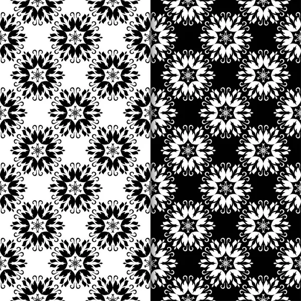 Siyah ve beyaz çiçek arka ayarlayın. Tekstil ve duvar kağıtları için dikişsiz desen