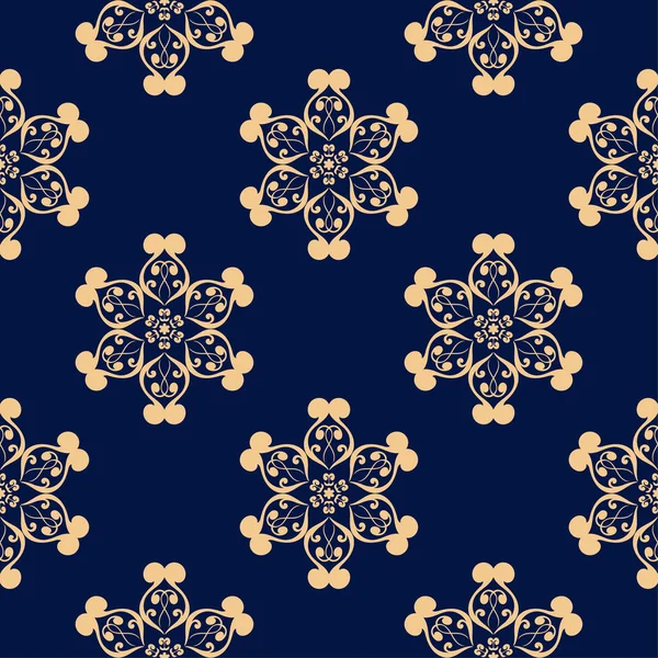 Koyu mavi zemin üzerine altın çiçek süsleme. Tekstil ve duvar kağıtları için seamless modeli