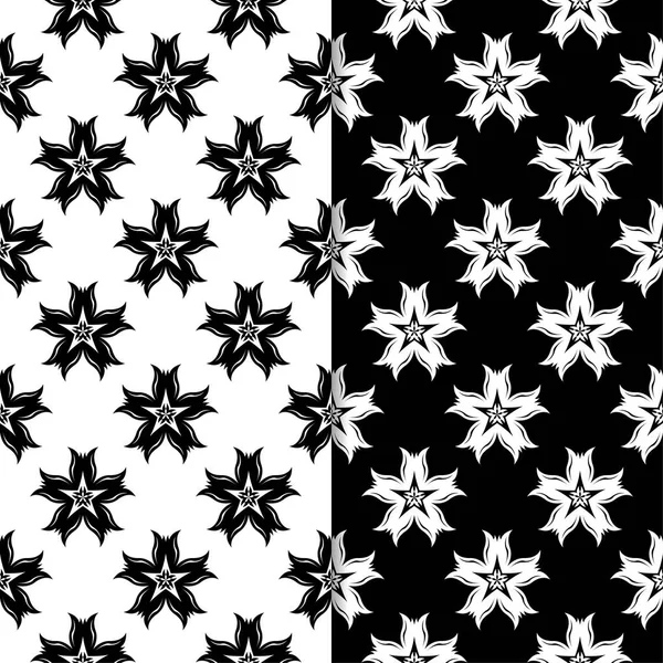 Siyah ve beyaz çiçek arka planlar. Tek renkli Dikişsiz desen Tekstil ve duvar kağıtları için set